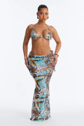 Nila Mixed Beaded Print 3 Piece Triangle Bikini & Skirt Set - Blue/combo