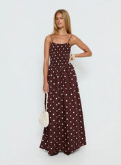 Ryna Scoop Maxi Dress Brown Polka Dot