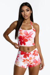 Isla 2 Piece Floral Tankini & Boyshort Bottom Set - Pink/combo