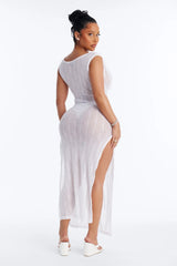 Sunshine Living Mesh Cover Up Cowl Midi Dress - White