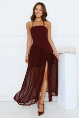 Champagne Evenings Halter Maxi Dress Burgundy