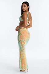 Drea 3 Piece Paisley Print Bandeau Bikini & Mesh Cover Up Maxi Skirt Sunsuit - Multi Color