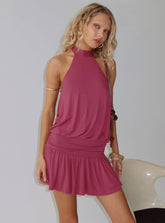 Lealeia Halter Slouch Mini Dress Plum
