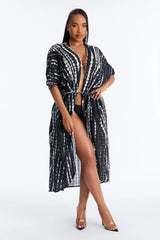 Susanna Boho Tie Dye Swim Cover Up Kaftan - Black