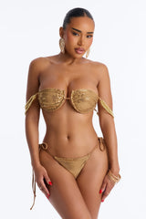 Goddess Of The Sea Fishnet Beaded 3 Piece Bandeau Bikini Set - Gold