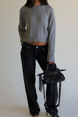 Varsity Cable Knit Sweater - Rain Cloud