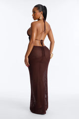 Maren Crochet Swim Cover Up Halter Maxi Dress - Dark Brown