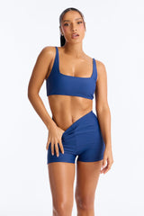 Maui Mix And Match Biker Short Bikini Bottom - Heather Navy