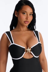 Noa 1 Piece Swimsuit & Cover Up Mini Skirt Sunsuit - Black/White