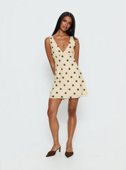 Nellie Mini Dress Lemon / Brown Polka Dot