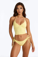 Dana 2 Piece Terry Cloth Triangle Tankini Bikini Set - Yellow