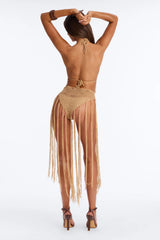 Just Beachy Crochet Fringe Trim 2 Piece Sunsuit Set - Brown
