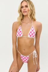 Tia Crochet String Bikini Bottom - Pink Checker