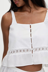 Airy Poplin Buttoned Top - White
