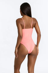 Sweet Spell 1 Piece Strapless Floral Cut Out Swimsuit - Coral