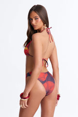 Maribel Floral 3 Piece Triangle Bikini & Maxi Dress Set - Red/combo