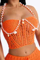 Kalea Pearls & Shells Rope Crochet 2 Piece Sunsuit - Orange
