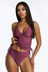 Samantha Double Strap Tankini 2 Piece Bikini - Burgundy