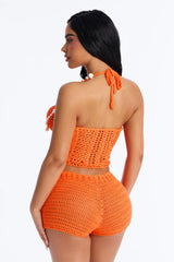 Kalea Pearls & Shells Rope Crochet 2 Piece Sunsuit - Orange