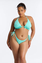 Teni Textured 2 Piece Ruffle Triangle Bikini Set - Blue