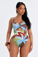Sea You Never 1 Piece Tropical Strapless Swimsuit - Multi Color