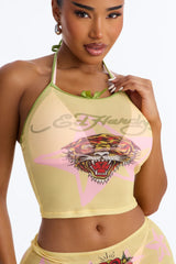 Ed Hardy Tiger Stars Cover Up Tank & Skirt Set - Yellow/combo