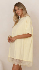 Saya T Shirt Lace Mini Dress - Yellow