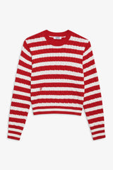 Varsity Cable Knit Sweater - Heartstrings Stripe
