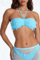 Alejandra Rain Drops Bandeau 3 Piece Bikini & Skirt Set - Blue