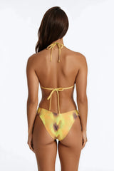 Taney 3 Piece Tie Dye Triangle Bikini & Mesh Cover Up Mini Skirt Sunsuit - Yellow/combo