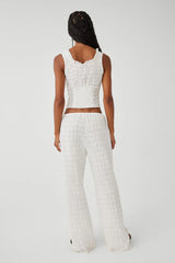 Daisy Eyelet Low Rise Pant - White
