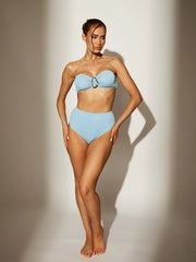 Flamenco High Waisted Bikini Bottoms in Baby Blue Daisy Print