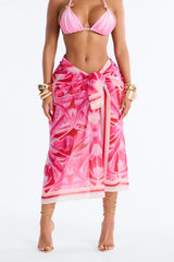 Sunkissed Hours Abstract Swim Cover Up Sarong - Pink/combo