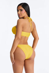Sunset Sangria 3 Piece Bandeau Bikini And Sarong Set - Yellow