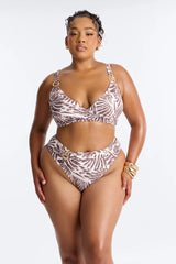 Outside Summer 2 Piece Abstract Bralette Bikini Set - Brown/combo