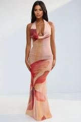 Paradise Calling Flower Mesh Cover Up Maxi Dress - Pink/combo
