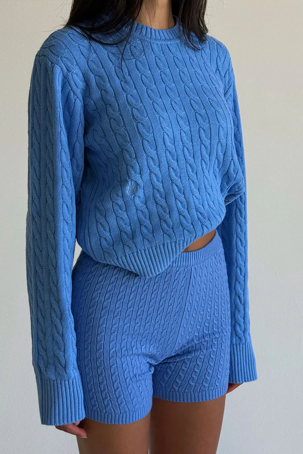 Varsity Cable Knit Sweater - Blue Moon