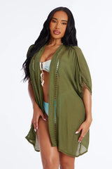 Off Duty Linen Swim Cover Up Shirt - Olive