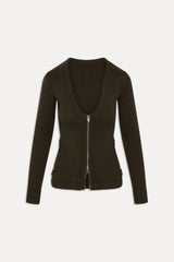 Sienna Zip Up Knit Sweater - Chocolate Brown