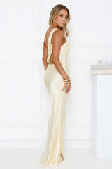 Modern Day Love One Shoulder Satin Maxi Dress Yellow
