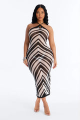 Colette Crochet Swim Cover Up Halter Maxi Dress - Black/White