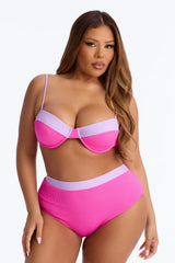 Catching Waves & Baes 2 Piece Bra Cup Bikini Set - Fuchsia/combo