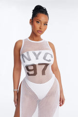 Poolside Chilling Fishnet Cover Up Dress - White