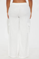 Keep It Simple Gauze Cover Up Cargo Pants - White