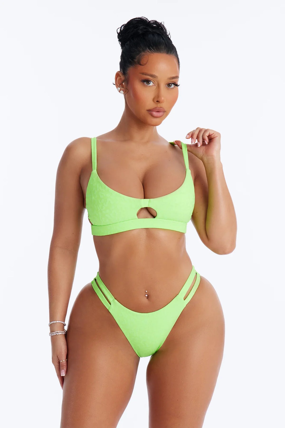 Beach Bronze Babe Leopard Bralette Bikini Set - Green/combo