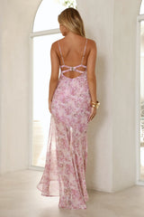 Delicate Floral Lace Trim Maxi Dress Pink