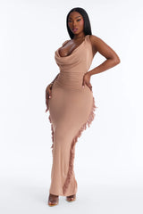 Keep Cool Fringe Hooded Mesh Cover Up Maxi Dress - Mocha