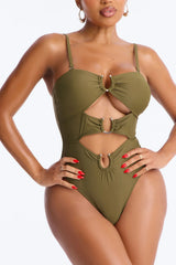 Mimosas By The Pool U Wire Cut Out 1 Piece Swimsuit - Olive