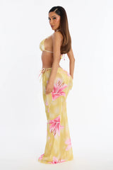 Angelica Shimmer Flower O-Rings 3 Piece Bikini & Skirt Set - Yellow/combo