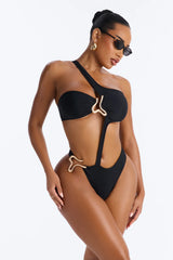 Salara One Shoulder Hardware 1 Piece Swimsuit - Black